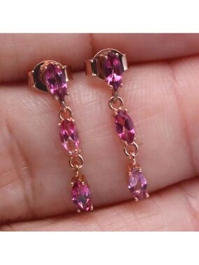 Stunning Natural Pink Mystic Topaz Dangle Earrings  14K Rose Gold